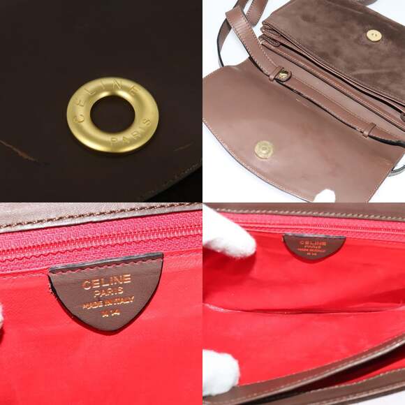 CELINE Shoulder Bag Suede Brown Gold - Picture 11 of 12
